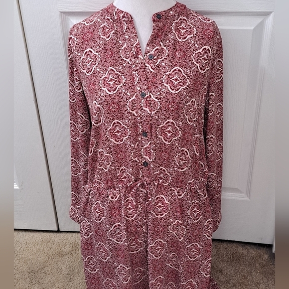 Gap Red Printed Sheer Button Down Dress/Tunic  Size M - Picture 1 of 10